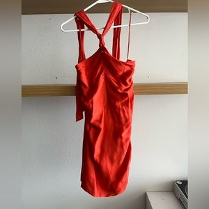 Alice + Olivia Red-orange Silk Halter Mini Dress